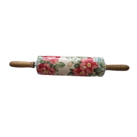 Pioneer Woman Vintage Floral Pattern Ceramic Rolling Pin Collectible Retired - Picture 1 of 13